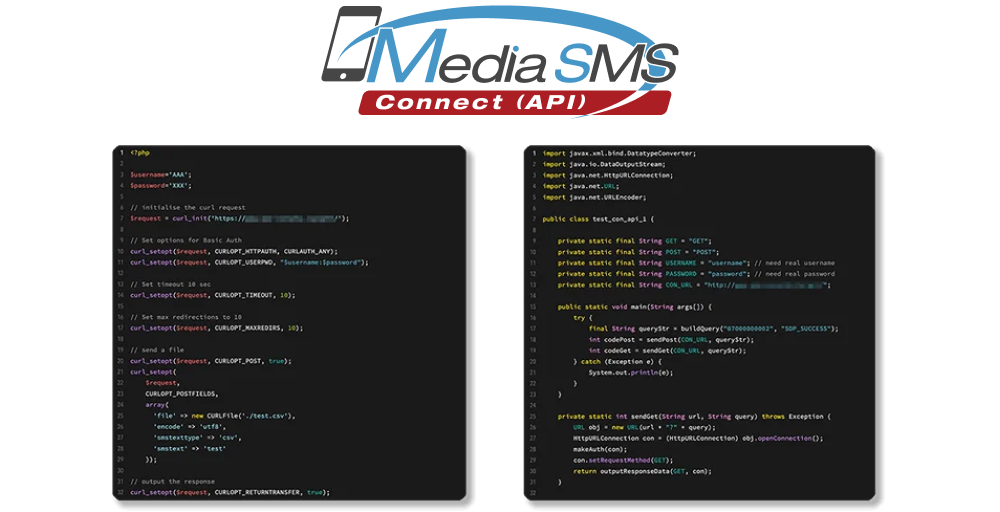 自社システムに組み込みSMSを送信
「MediaSMS Connect（API）」